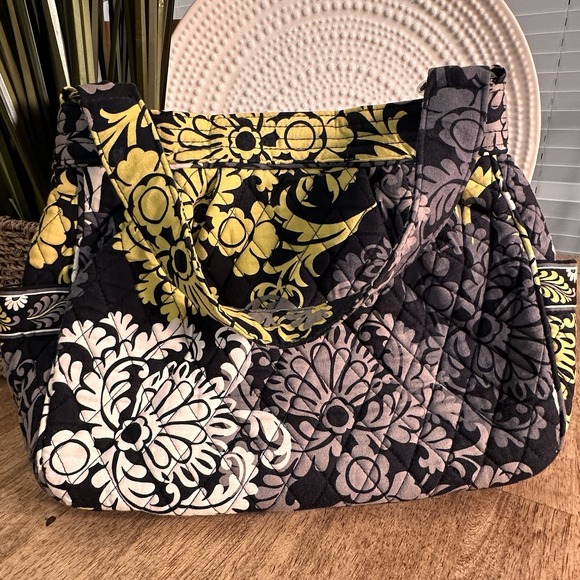 Vera Bradley Shoulder Bag Purse Retired Baroque Black Gray Yellow